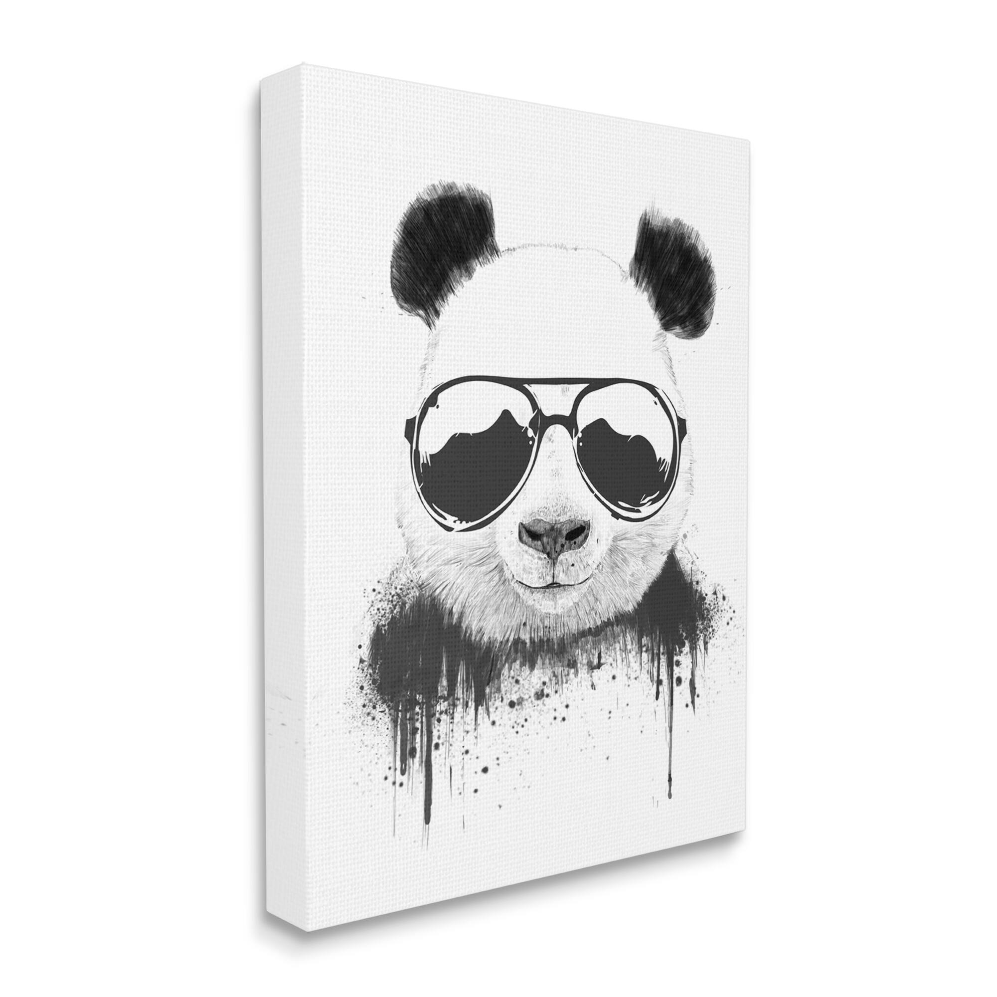 Stupell Industries Cool Panda Sunglasses Black And White Paint Drip Canvas Wall Art